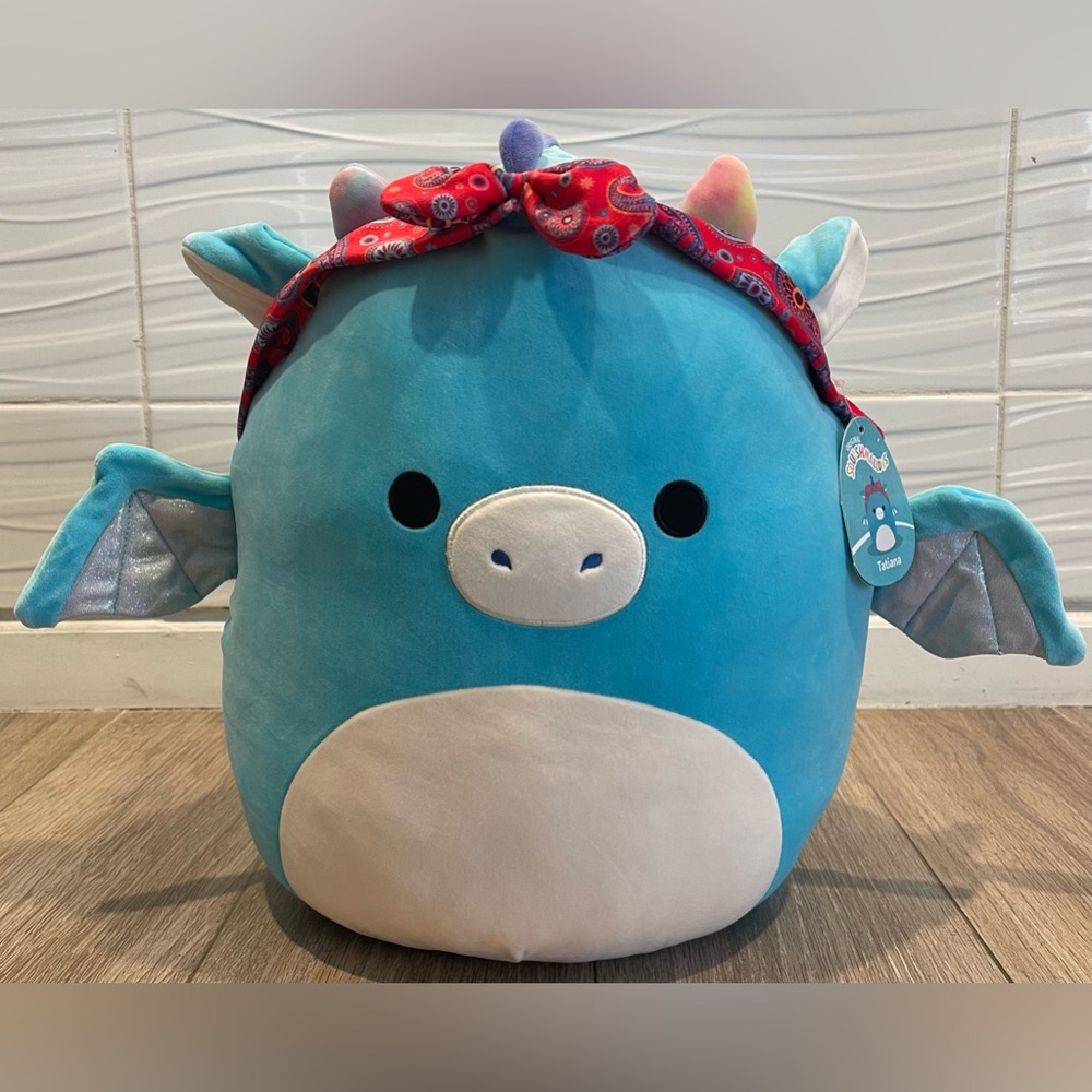🐉Squishmallow Tatiana Teal Dragon with Red Bandana, Original 16”🐉